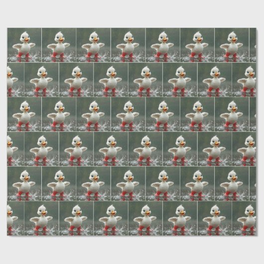 Weißes Duckling in einer Regenpuppe Geschenkpapier (Flach)