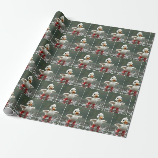 Weißes Duckling in einer Regenpuppe Geschenkpapier (Ungerollt)