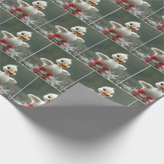 Weißes Duckling in einer Regenpuppe Geschenkpapier (Ecke)