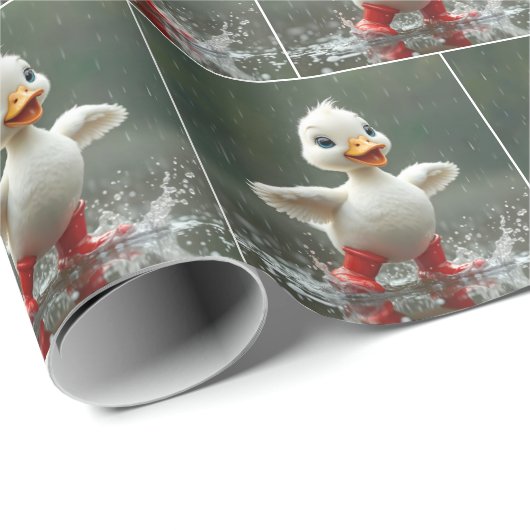 Weißes Duckling in einer Regenpuppe Geschenkpapier (Rolleneckpunkt)