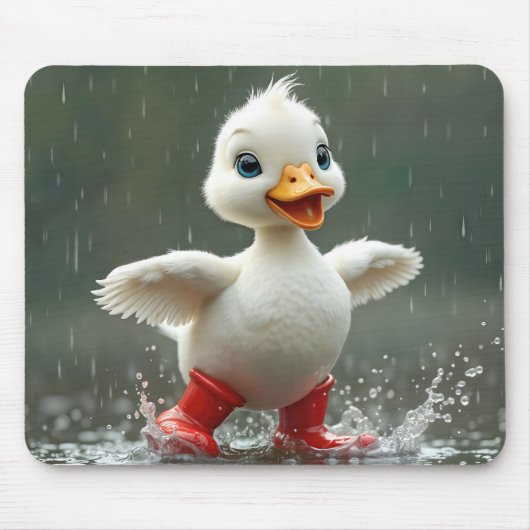 Weißes Duckling in einer Regenpuppe Mousepad (Vorne)