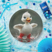 Weißes Duckling in einer Regenpuppe Pappteller (Party)