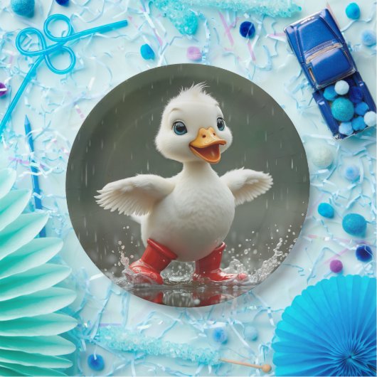 Weißes Duckling in einer Regenpuppe Pappteller (Party)