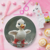 Weißes Duckling in einer Regenpuppe Pappteller (Party)