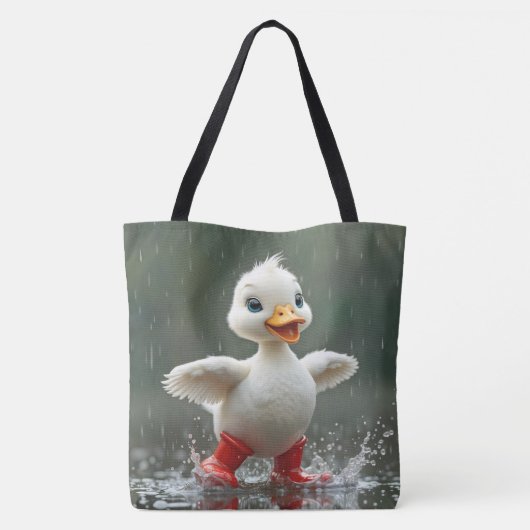 Weißes Duckling in einer Regenpuppe Tasche (Rückseite)