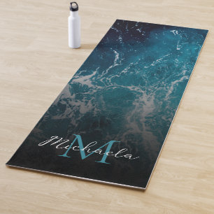 Weißes, dunkelblaues Meerwasser abstrakt Monogram Yogamatte