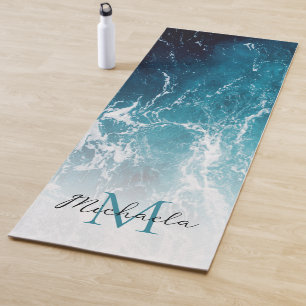 Weißes, dunkelblaues Meerwasser abstrakt Monogram Yogamatte