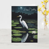 Weißes Egret auf der Wasserlilienwand Karte (Gelbe Blume)