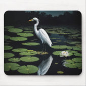 Weißes Egret auf Lily Pad Mousepad (Vorne)