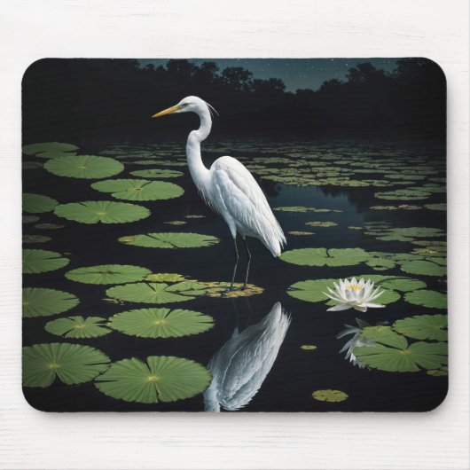 Weißes Egret auf Lily Pad Mousepad (Vorne)