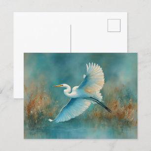 Weißes Egret im Flug Wasserfarbe Postkarte