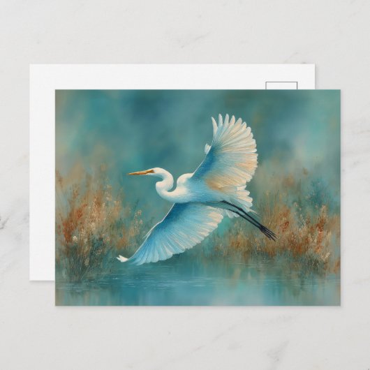 Weißes Egret im Flug Wasserfarbe Postkarte (Vorne/Hinten)