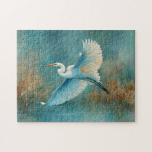 Weißes Egret im Flug Wasserfarbe Puzzle