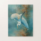 Weißes Egret im Flug Wasserfarbe Puzzle (Vertikal)