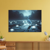 Weißes Egret und Wasserlilie in einem Teich Leinwanddruck (Insitu (Wohnzimmer))