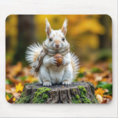 Weißes Eichhörnchen im Herbst auf einem Baumstumpf Mousepad (Vorne)