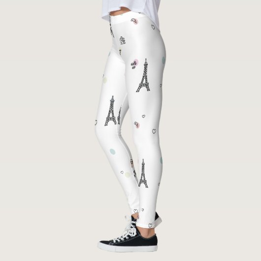 Weißes Eiffelturm-Muster Paris Frankreich Leggings (Links)