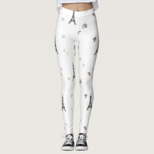 Weißes Eiffelturm-Muster Paris Frankreich Leggings