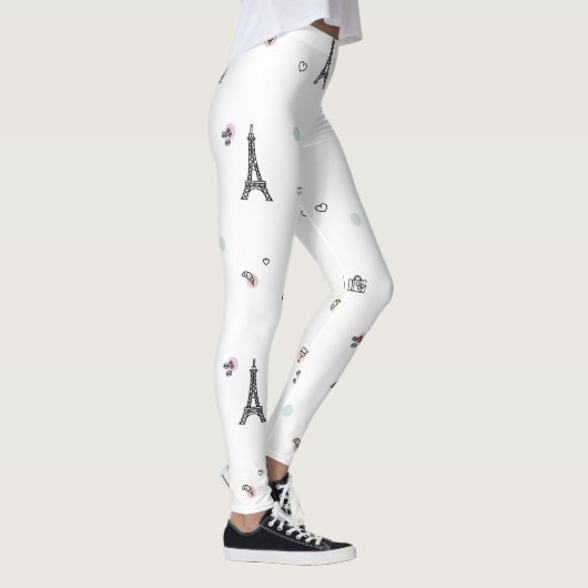 Weißes Eiffelturm-Muster Paris Frankreich Leggings (Rechts)