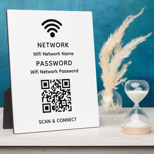Weißes einfaches, elegantes Wifi QR-Netzwerkkennwo Fotoplatte (Seite)