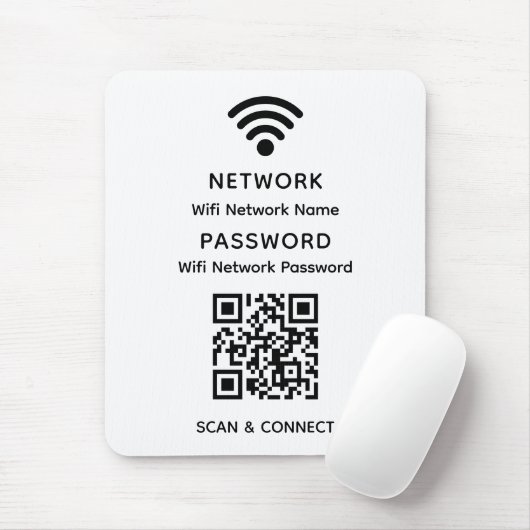 Weißes einfaches, elegantes Wifi QR-Netzwerkkennwo Mousepad (Mit Mouse)