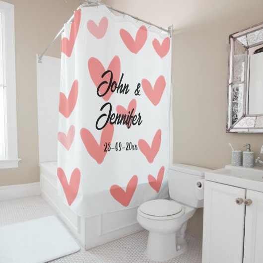 Weißes, einfaches, minimales Textil Hochzeit rotes Duschvorhang (Beispiel)