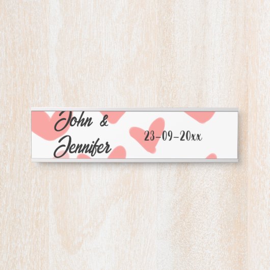 Weißes, einfaches, minimales Textil Hochzeit rotes Türschild (Vorderseite )