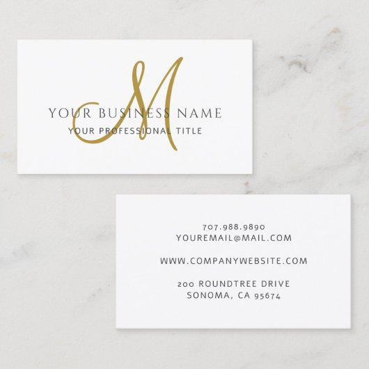 Weißes einfaches Minimalmonogramm Visitenkarte (Vorne/Hinten)