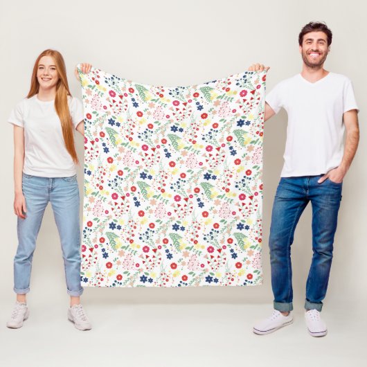 Weißes einfaches Wildblume-Muster Fleecedecke (Beispiel)