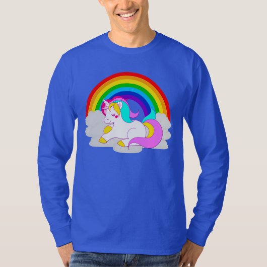 Weißes Einhorn am Regenbogen Herren Langschläfer T-Shirt (Vorderseite)