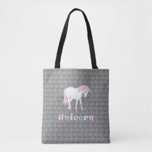 Weißes Einhorn auf der grauen Tüte Tasche