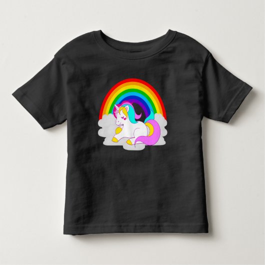 Weißes Einhorn auf der Wolke mit Rainbow-Kleinkind Kleinkind T-shirt (Vorderseite)