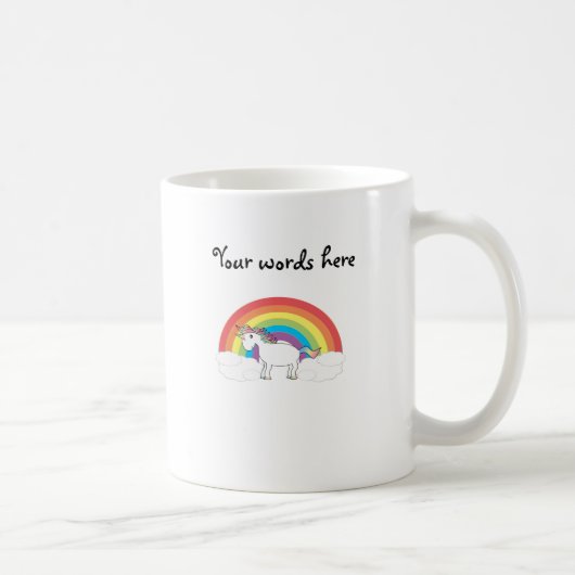 Weißes Einhorn auf Regenbogen und Wolken Kaffeetasse (Rechts)