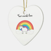Weißes Einhorn auf Regenbogen und Wolken Keramik Ornament (Links)