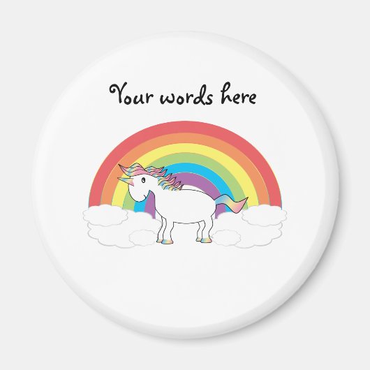 Weißes Einhorn auf Regenbogen und Wolken Magnet (Vorne)