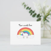 Weißes Einhorn auf Regenbogen und Wolken Postkarte (Stehend Vorderseite)