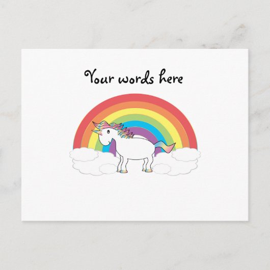 Weißes Einhorn auf Regenbogen und Wolken Postkarte (Vorderseite)