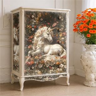 Weißes Einhorn Blumenwiese Fantasy Kunst Märchen Seidenpapier