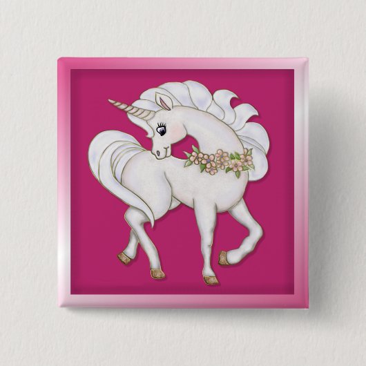 Weißes Einhorn Button (Vorderseite)