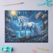 Weißes Einhorn im Blauen Vollmond Seidenpapier (Basteln)