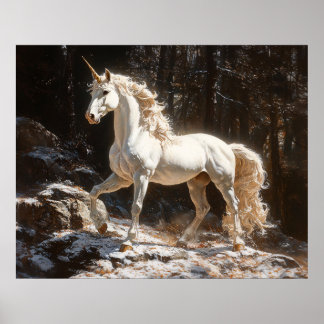 Weißes Einhorn im Vintage-Malstil Poster