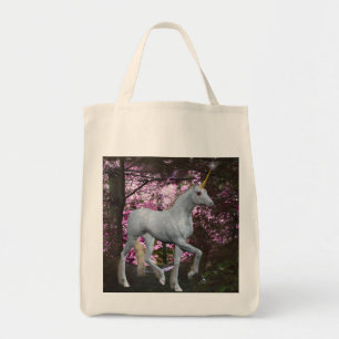 Weißes Einhorn in Forest Fantasy Tote Tasche