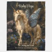 Weißes Einhorn mit blauem Butterfly-Kinderzimmer Fleecedecke (Vorderseite)
