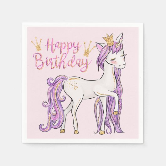 Weißes Einhorn mit einer Goldkrone Moderne Serviette (Vorderseite)