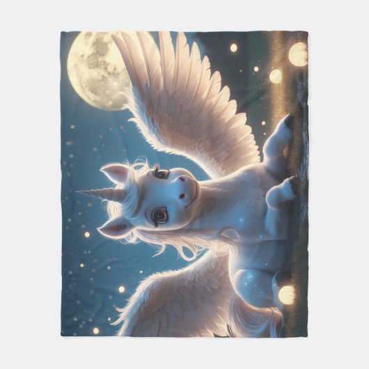Weißes Einhorn mit Flügeln Fleecedecke (Vorderseite)