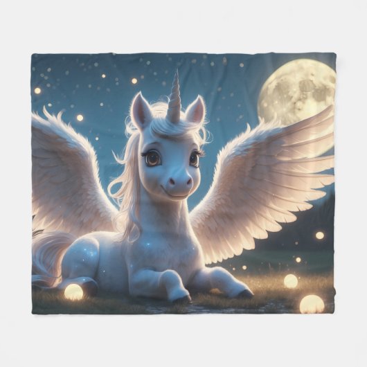 Weißes Einhorn mit Flügeln Fleecedecke (Vorderseite (Horizontal))