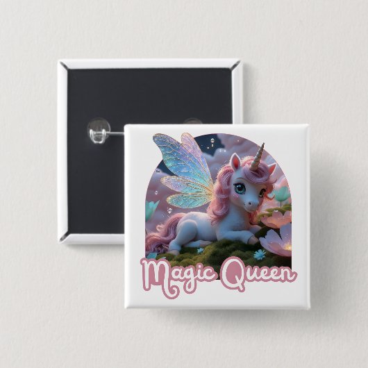 Weißes Einhorn mit Flügeln - Magic Queen Button (Vorne & Hinten)