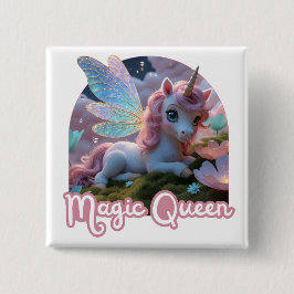 Weißes Einhorn mit Flügeln - Magic Queen Button