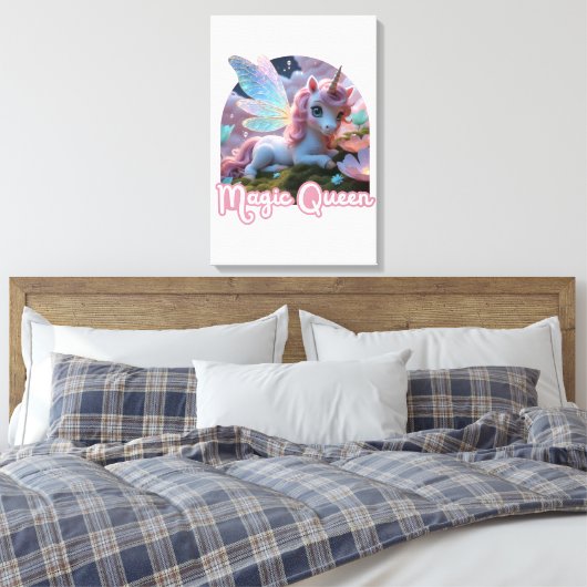Weißes Einhorn mit Flügeln - Magic Queen Leinwanddruck (Insitu (Schlafzimmer))
