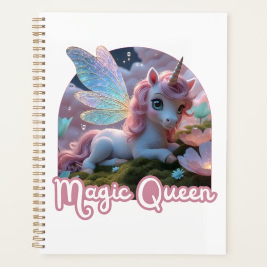 Weißes Einhorn mit Flügeln - Magic Queen Planer (Vorderseite)